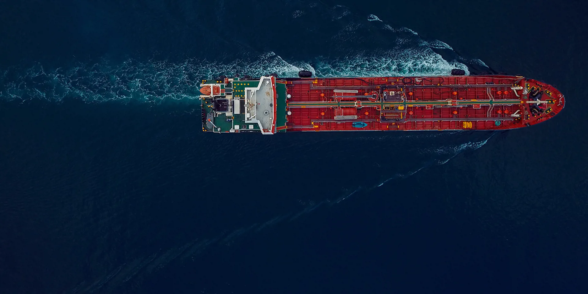 Aerial view of an oil tanker on the move