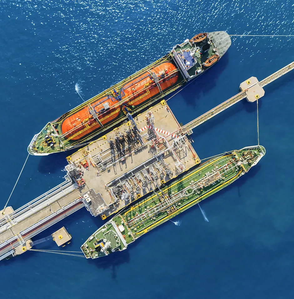 aerial top view oil tankers park at oil port