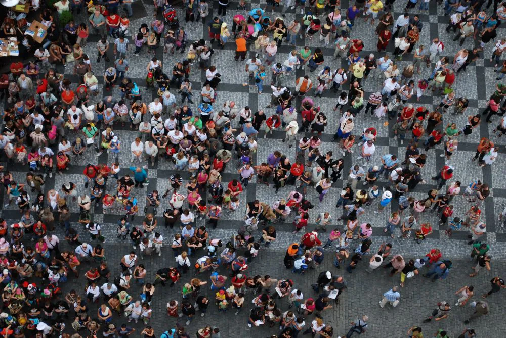 PRAGUE July 21, 2009 - Aerial photograph of people visiting the Old Town Square